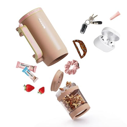 23oz Insulated Tumbler with Foldable Handle & 10oz Snack/Pill Container - color: Light brown