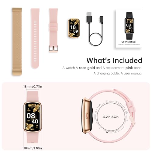 Health Fitness Tracker with 24/7 Heart Rate, Smart Watch with Blood Pressure and Blood Oxy-gen Monitor, Bulit-in 120+ Sport Mode, Sleep Tracking Waterproof Activity Tracker for Women Men - color: Pink Gold