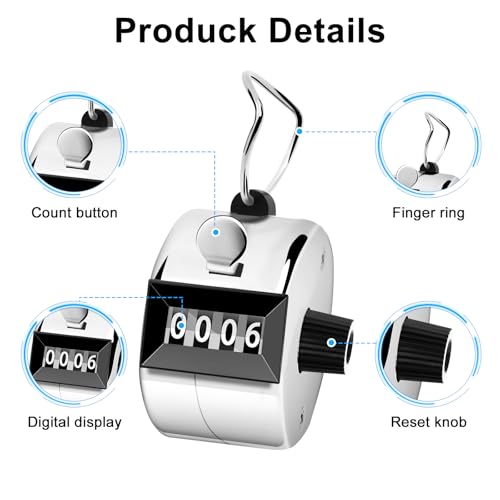 Decymis 2 Pack Clicker Counter, Metal Hand Tally Counter Clicker, Silver