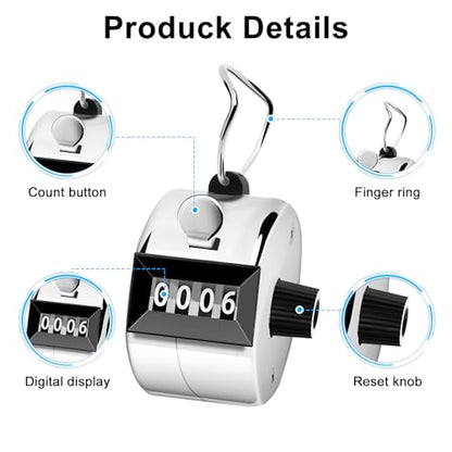 Decymis 2 Pack Clicker Counter, Metal Hand Tally Counter Clicker, Silver
