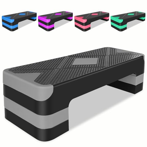 27" Exercise Workout Aerobic Step Platform Trainer, Adjustable Fitness 4-6-8in Exercise Stepper Workout with 4 Risers, Aerobics Stepper Workout Stepper for Home Gym Cardio Strength & Training - color: Grey
