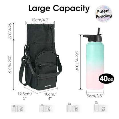 sportsnew 40oz Crossbody Water Bottle Bag for Gym Hiking - color: Black