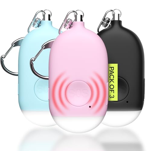 Weten Rechargeable Personal Alarm Keychain - 130dB Siren, LED Light - 3Pack Personal Safety Alert for Women to Carry - Panic Button Alarm for Security - Rape Whistle for Self Defense (Black&Pink&Blue) - color: K - Black&pink&blue