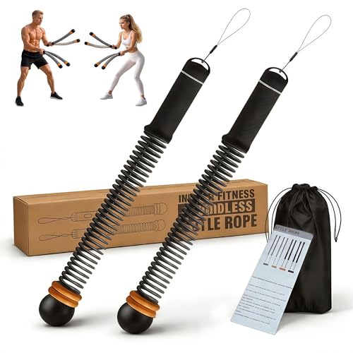 HKFALDRR Ropeless Battle Ropes Weighted - 2 Pack Adjustable Cordless Jump Rope for Home Gym, Spring Steel Arm Exercise, Portable HIIT Cardio & Strength Training