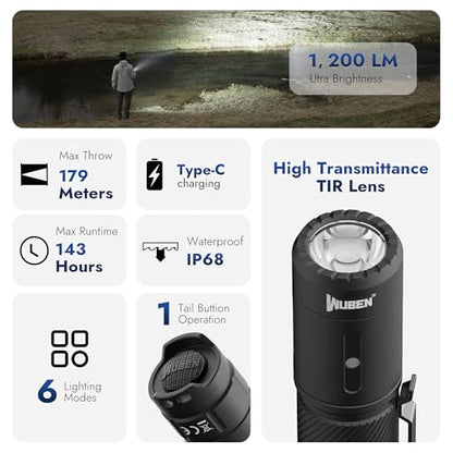 WUBEN C3 Flashlight 1200 High Lumens 6 Modes Rechargeable Flashlights - color: C3