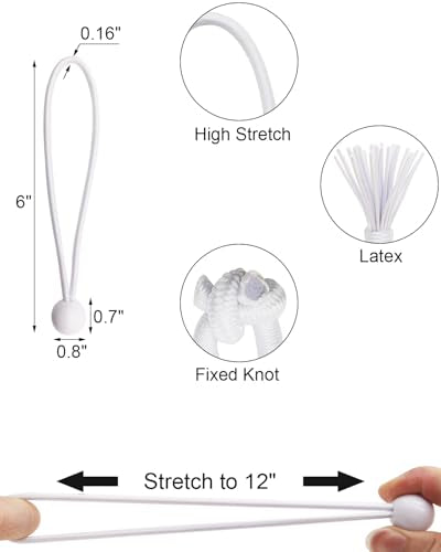 ABINLIN Ball Bungee Cords 6 Inch, 50 Pcs Bungee Cords with Balls, White - size: White 6 Inch 50Pcs, style: Bungee Balls