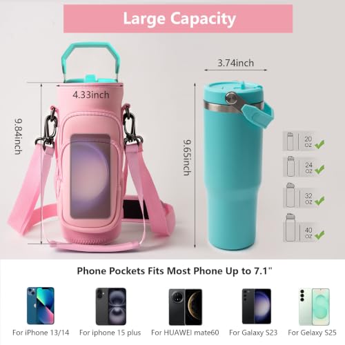 Water Bottle Holder Carrier Bag Fits Stanley IceFlow Owala 16/24/32/40oz - color: Rose Pink, size: 16-40 Oz wihtout Handle
