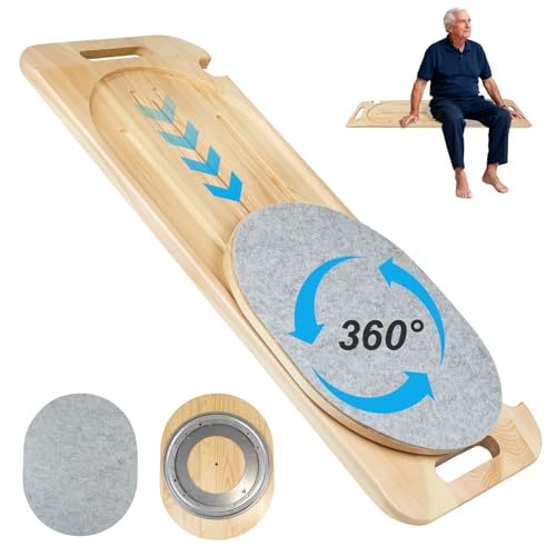 Wooden Slide Transfer Board,31x11" Transfer Board with Track Pulley Turntable,Made of Heavy-Duty Wood for Patient,Holds up to 500 Pounds,Suitable for Patient Senior and Handicap Move Assist
