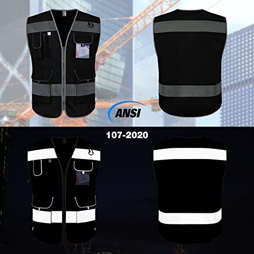 TCCFCCT Safety Vest 9 Pockets High Visibility Reflective Vest, Black 3XL - color: Black Fabric-bison 001, size: 3X-Large