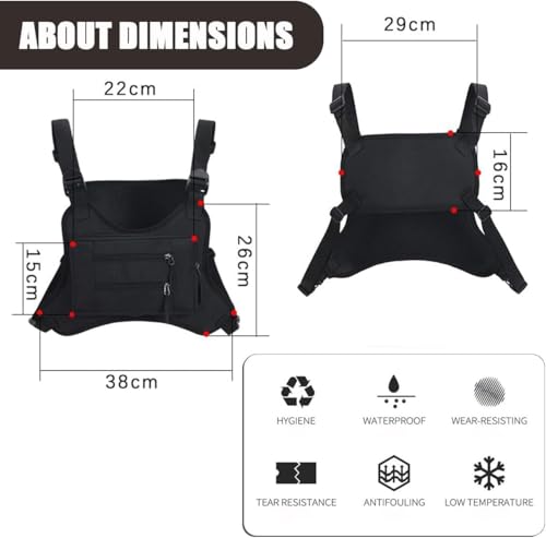 1PC Black Tactical Chest Rig Bag Multi-Pocket Utility Outdoor Chest Pack for Men Cycling Hiking Travel Lightweight Breathable Adjustable Shoulder Strap Sports Running