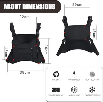 1PC Black Tactical Chest Rig Bag Multi-Pocket Utility Outdoor Chest Pack for Men Cycling Hiking Travel Lightweight Breathable Adjustable Shoulder Strap Sports Running