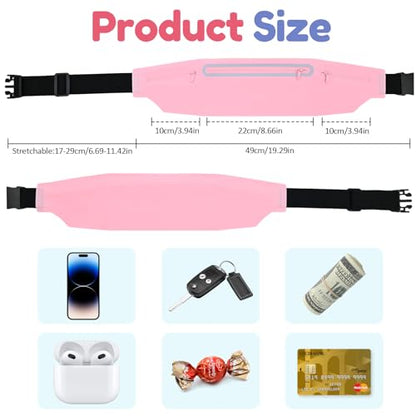 3 Separate pouch Slim Running Belt Fanny Packs for Women & Men，Reflective Running Fanny Pack，Runner Belt for Running Walking Cycling Camping Gym (Pink) - color: Pink