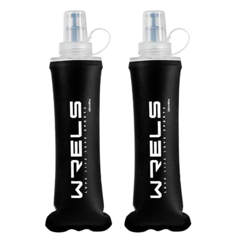 WRELS TPU Soft Flask Lightweight Portable Reusable Water Bottle,BPA Free Collapsible Flask for Hydration Pack in Running Hiking Cycling and Marathon - color: 250ml/8.45oz-2 Pack-Black