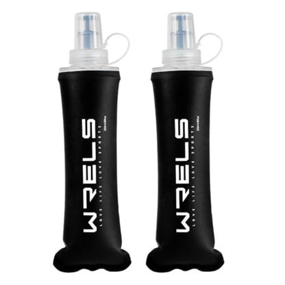 WRELS TPU Soft Flask Lightweight Portable Reusable Water Bottle,BPA Free Collapsible Flask for Hydration Pack in Running Hiking Cycling and Marathon - color: 250ml/8.45oz-2 Pack-Black