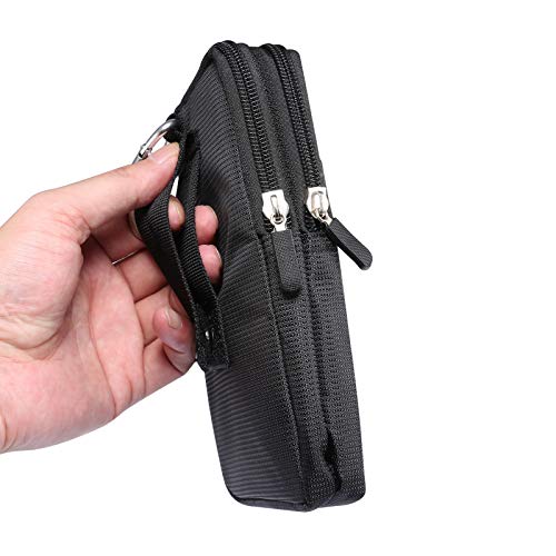 Men's Smartphone Waist Bag Zipper Mobile Phone Holster Waist Pouch Wallet with Carabiner Belt Loop for Outdoor Sport Travel - color: Black