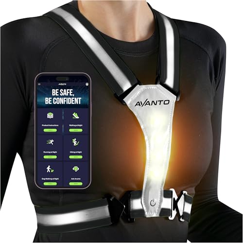 AVANTO LED Reflective Vest, Original, USB-C Rechargeable Running Reflective Gear, Running Lights for Runners, High Visibility Gear, Dog Walking Safety Vests, Black - color: PentX_VAR_1