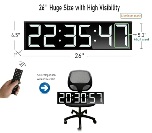 26'' Huge Digital Wall Clock, Home Gym Interval Workout Timers, with Countdown, Stopwatch, 7-Color Light, 8-Alarms, Calendar/Temperature Display, for HIIT/Tabata/FGB/EMOM (White)