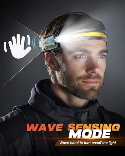 Victoper Rechargeable Headlamp 2Pack, Detachable 230° Wide Beam LED 2in1 Head Lamp with Motion Sensor, Hard Hat Head Light for Adults, 9 Modes Flashlight for Running Hunting Camping Essentials Gear - color: Black