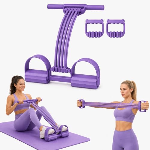 3-in-1 Pedal Resistance Band with Handles, Adjustable 8-Tube Foot Pedal Exerciser for Full Body Workout, Abs, Arms, Legs, Yoga, Stretching, Portable Fitness and Strength Training - color: Purple