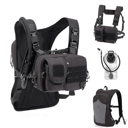 2-in-1 Hydration Backpack & Tactical Chest Pack with 2.5L Water Bladder, Modular Molle Hydration Vest, Lightweight Running Water Bag for Gravel Cycling, MTB, Hiking, Enduro - color: Black