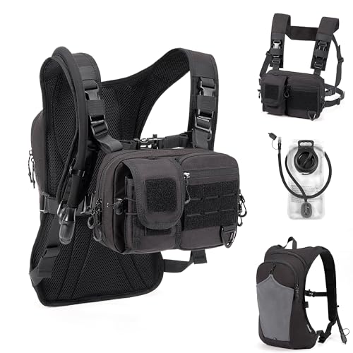 2-in-1 Hydration Backpack & Tactical Chest Pack with 2.5L Water Bladder, Modular Molle Hydration Vest, Lightweight Running Water Bag for Gravel Cycling, MTB, Hiking, Enduro - color: Black