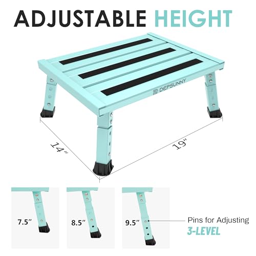 Adjustable RV Step Stool, Wide Platform, Foldable Legs, Green - color: Green