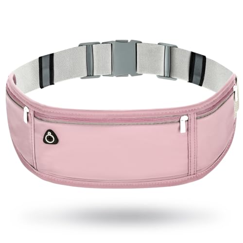 Slim Running Belt Fanny Pack for Men and Women – No-Bounce Waist Pack for Phone, Fits iPhone 17 Pro Max, Sweatproof 3-Pocket Pouch for Runners, Gym, Hiking (Pink) - color: Pink