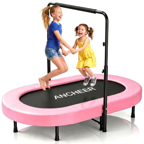 ANCHEER Trampoline for Kids, Toddler Trampoline Indoor Sports and Outdoor Games 56" Kids Rebounder 220LBS Capacity with Adjustable Safety Handrail Foldable Jumper for Boys and Girls - color: Pink/Black
