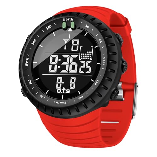 PALADA Men's Digital Sports Watch Waterproof Tactical Watch with LED Backlight Watches for Men - color: Red