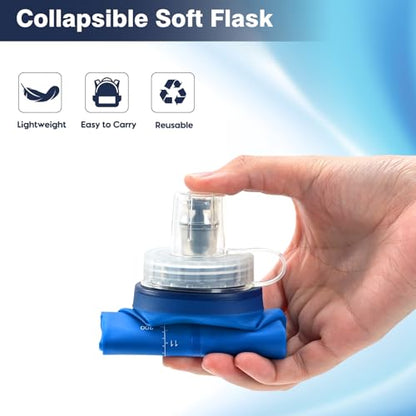 SLUXKE Soft Flask 2 Pack with Dust Cap, 17oz/500ml Flexible TPU Soft Water Flasks for Running Vest, BPA-Free Hydration Foldable Flask for Hiking, Cycling - color: Mix 17oz