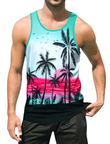 uideazone Mens Beach Tank Tops Summer Graphic Sleeveless Workout Shirt - color: Cocount Tree, size: XX-Large