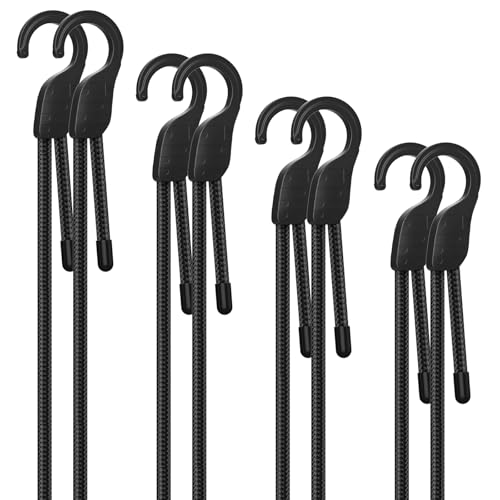 18" 36" 60" 80" Adjustable Bungee Cords with Hooks, Heavy Duty Outdoor 8 Pack Black, Length-Adjustable Design, UV-Resistant Elastic Straps for Cargo, Camping, Tents, Bikes, Luggage, etc - size: 18/36/60/80 inches, style: Adjustable