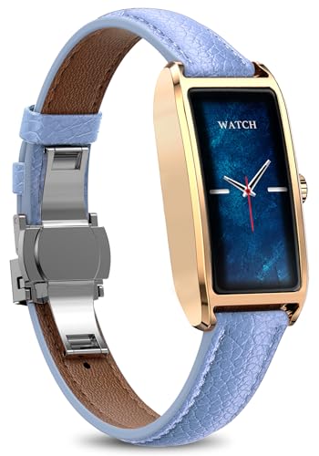 Elegant Smart Watch for Women AMOLED Fitness Tracker with Leather Band - color: Champagne Gold Mint
