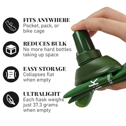 2Pcs 500ml Soft Flask, TPU Collapsible Soft Water Bottle for Hydration Pack, Running Vest, Leak-Proof Folding Water Bottle for Hiking Cycling Climbing Jogging- Green - color: 500ML Green
