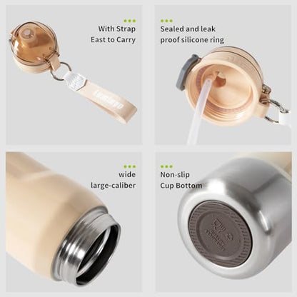 Insulated Stainless Steel Water Bottle with Strap & Lock Lid – Leakproof Vacuum Flask, Double Wall Thermal BPA - Free Sports Bottle for Gym, Travel & Office, 22 OZ (Apricote) - color: Apricote