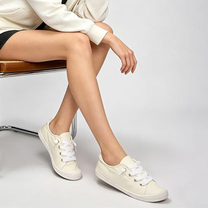 Women's Slip-On Canvas Sneakers, Low Top Walking Shoes - color: Beige, size: 6