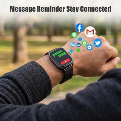Smart Watch for Men & Women Android & iPhone, 1.83" HD Touchscreen, 24/7 Heart Rate, Sleep & Fitness Tracker, Answer/Make Calls/100+ Sports Modes/Message Reminder, IP68 Waterproof, Pedometer, 2 Bands - color: Black
