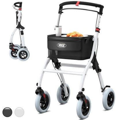 VOCIC Z32 Narrow Walkers for Small Spaces, 8" Quiet Anti-Slip Tires, Tray - color: White