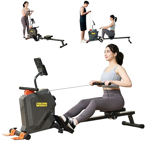 Magnetic Rowing Machine, Quiet Foldable Rower with 8-Level Resistance, LCD Monitor & Tablet Holder, Full-Body Low-Impact Cardio Equipment, Optional 2-in-1 Strength Training - color: Black/Gray/2-in-1 Strength Training