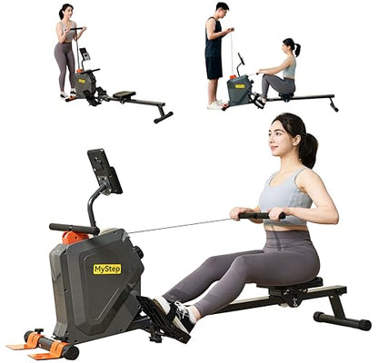 Magnetic Rowing Machine, Quiet Foldable Rower with 8-Level Resistance, LCD Monitor & Tablet Holder, Full-Body Low-Impact Cardio Equipment, Optional 2-in-1 Strength Training - color: Black/Gray/2-in-1 Strength Training