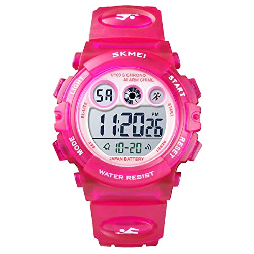 GOLDEN HOUR Watches for Kids Digital Sport Waterproof Boys Girls Watch Outdoor 12/24 H Alarm EL Backlight Stopwatch Military Child Wristwatch Ages 3-15 - color: Rose/Red