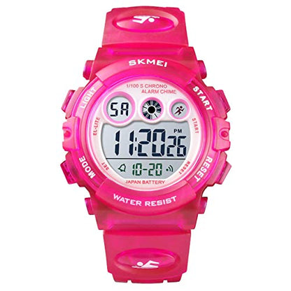 GOLDEN HOUR Watches for Kids Digital Sport Waterproof Boys Girls Watch Outdoor 12/24 H Alarm EL Backlight Stopwatch Military Child Wristwatch Ages 3-15 - color: Rose/Red