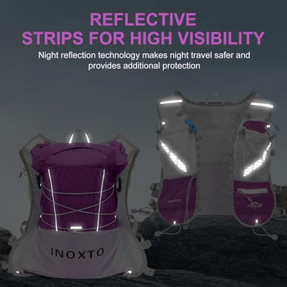 IX INOXTO Running Vest Hydration Backpack, Lightweight Running Backpack Hydration Pack with 1.6L Water Bladder Daypack for Trail Running Hiking Cycling Race Marathon for Women Men - color: Purple
