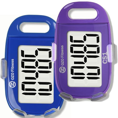 Clip-on 3D Pedometer for Walking Steps Counter with Lanyard, Purple+ Blue
