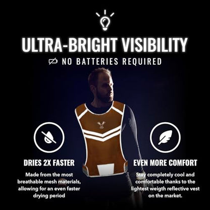Reflective Running Vest with Pocket & 2 Bands, High-Visibility - color: Orange, size: Medium