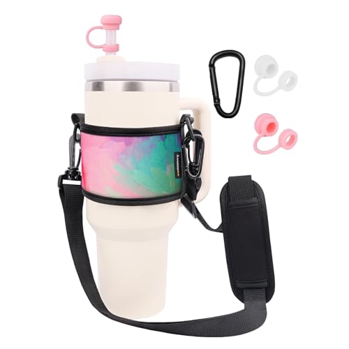 LUCKINEE Tumbler Holder with Strap Water Bottle Holder with Strap Handle - color: Colorful print