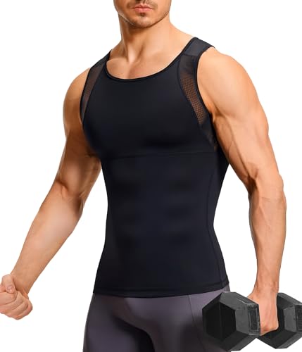 TAILONG Mens Compression Shirt Tank Top Undershirt Shapewear Slimming Body Shaper Vest Mesh Workout Shirts - color: Black, size: XX-Large