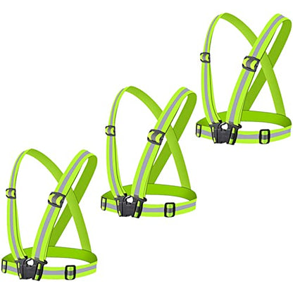 10 Pack Reflective Running Vests with Slap Bands, High Visibility Safety Reflective Reflector Vest Running Gear for Night Walking Cycling Hiking Jogging - color: D-3pcs Green Vests