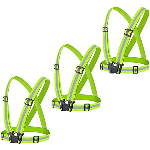 10 Pack Reflective Running Vests with Slap Bands, High Visibility Safety Reflective Reflector Vest Running Gear for Night Walking Cycling Hiking Jogging - color: D-3pcs Green Vests