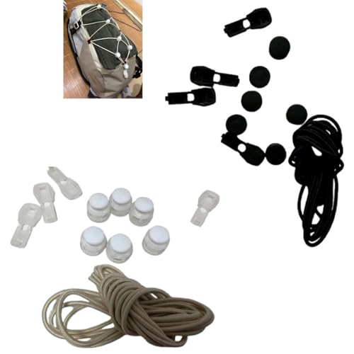 4 Set Backpack Extension Bungee Cord with Mount Buckles Elastic Shock Cord Net Pocket for Hiking Backpack Travel Backpack Laptop Backpack Helmet Balls Shoes Tent Towel Camping Gear Water Bottle